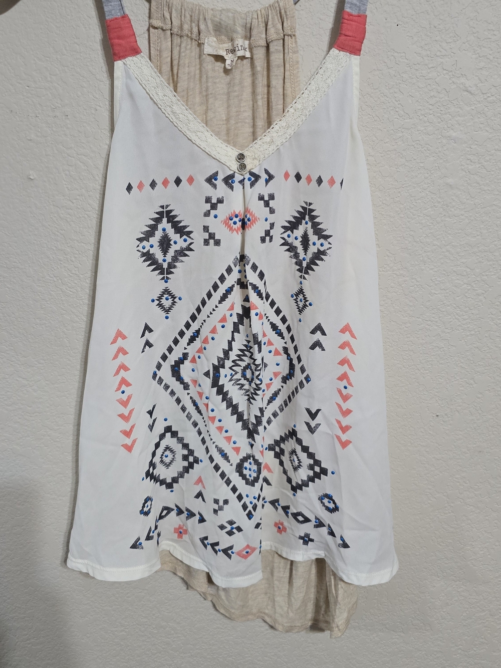 Rewind White Camisole with Navy & Coral Aztec Print